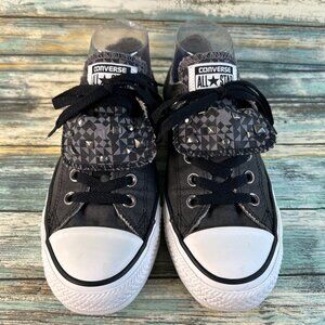 Converse All Star Double Tongue Low Sneakers Womens Size 8 Black Canvas Studded